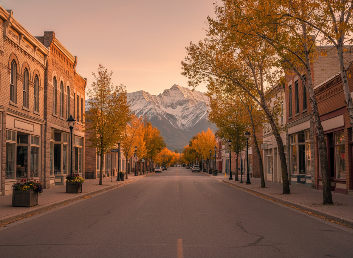 Small town main street in rural Alberta