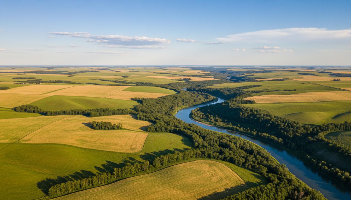 Peace Country farmland and river landscape